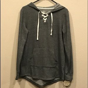Hoody With Lace-up Neckline